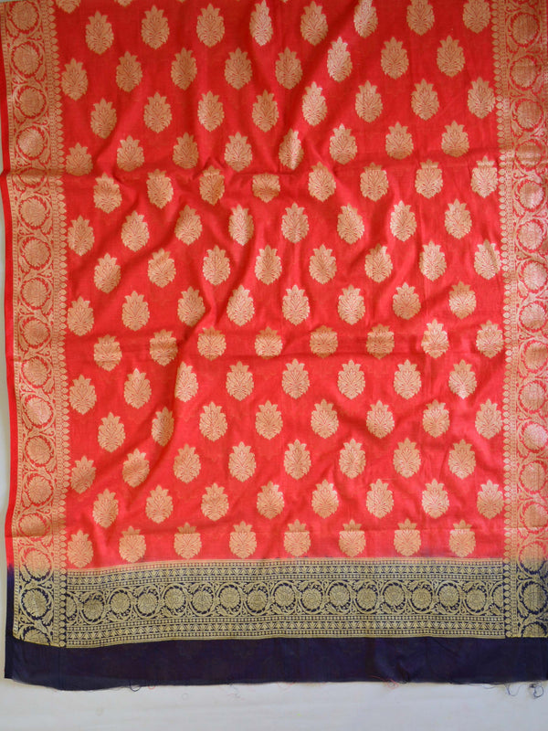 Banarasee Cotton Silk Zari Woven Salwar Kameez Dupatta Set-Orange With Blue