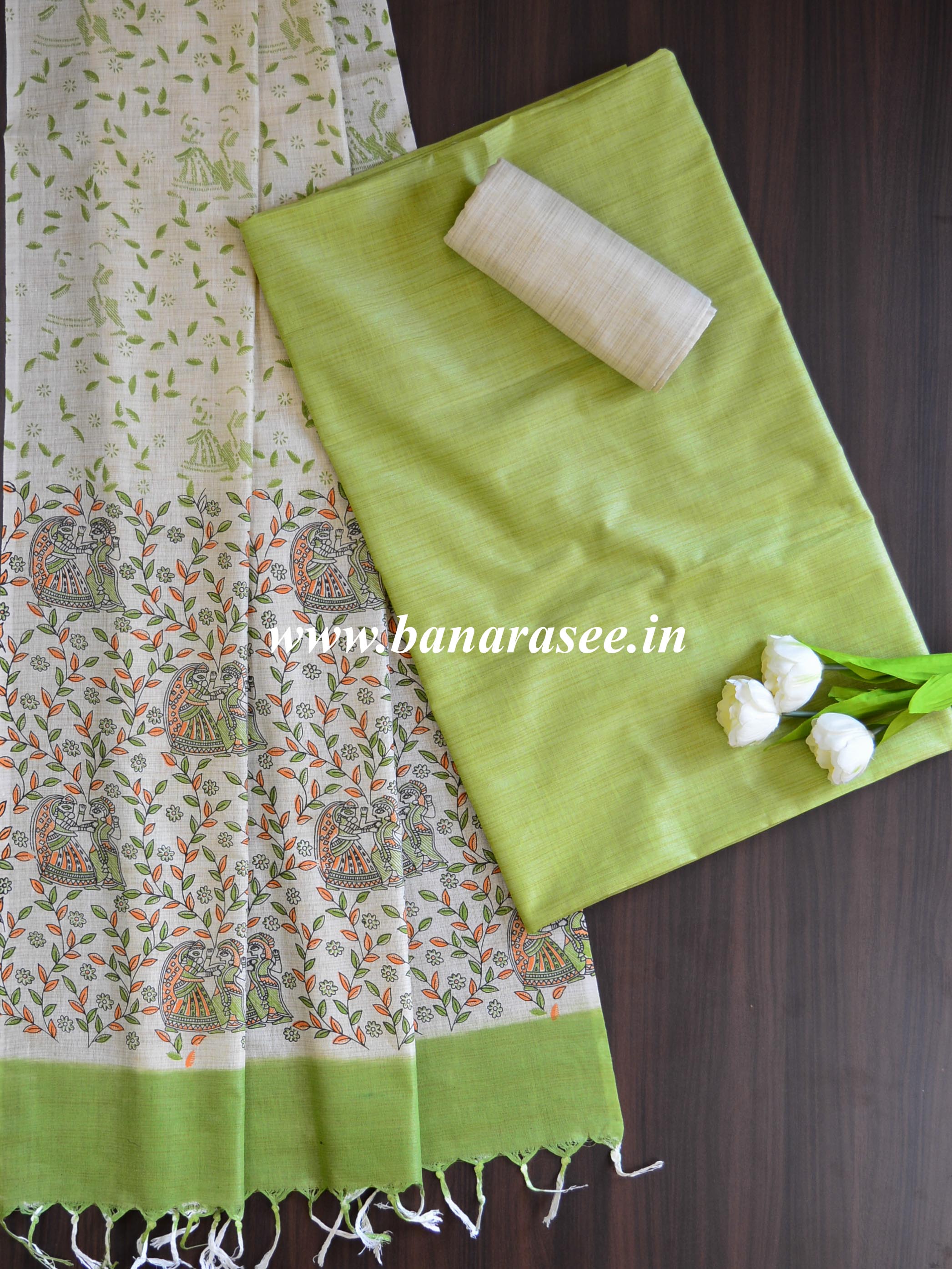Pure Handloom Khadi Cotton Salwar Kameez With Madhubani Print Dupatta-