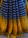 Handloom Mul Cotton Ajrakh Print Saree-Black & Yellow