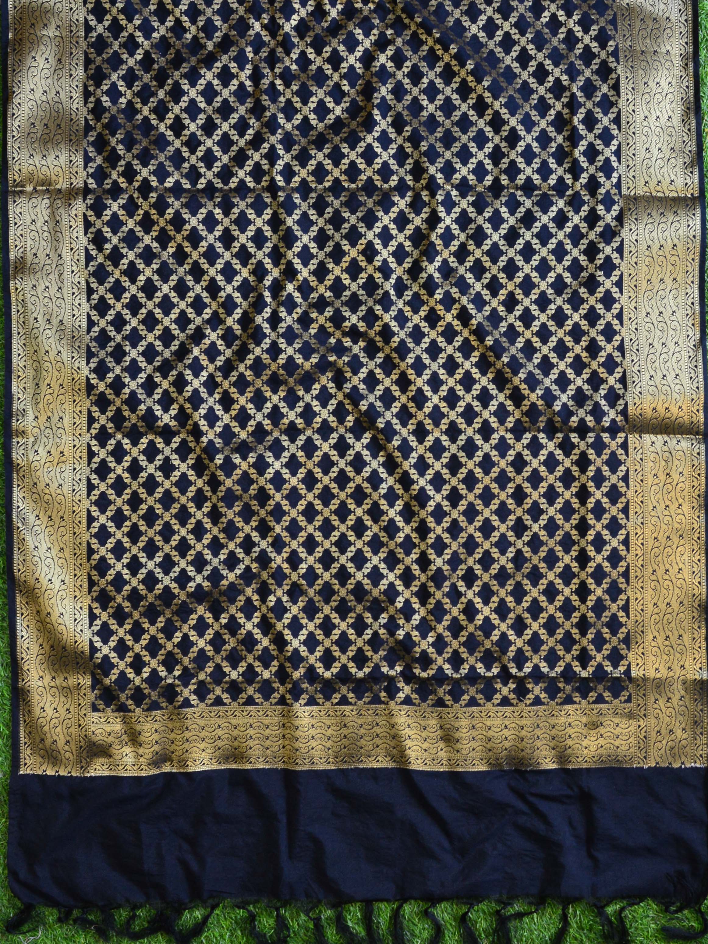 Banarasee Art Silk Salwar Kameez Fabric With Jaal Design Dupatta-Black