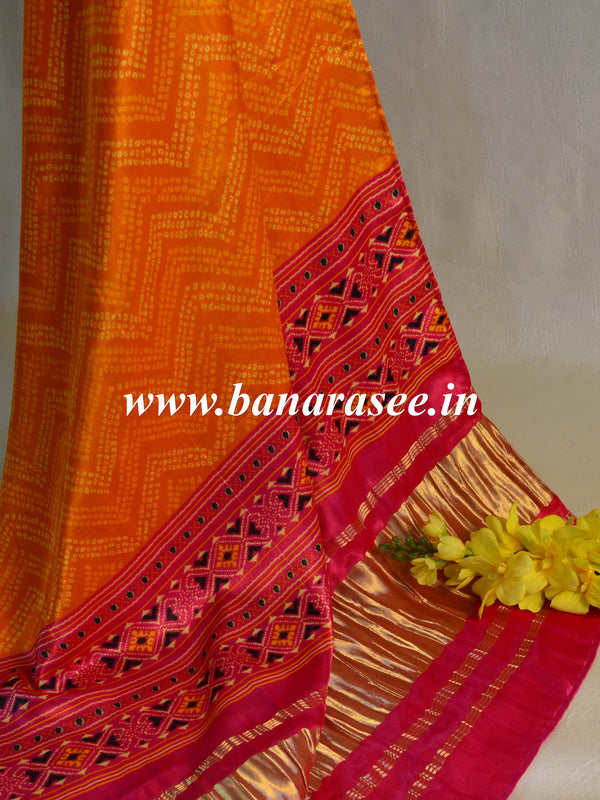 Banarasee Pure Gajji Silk Bandhej Design Dupatta-Orange