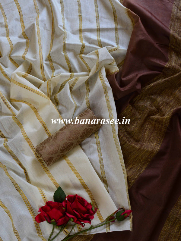 Bhagalpur Cotton Silk  Ghichha Work Saree-White