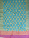 Banarasee Cotton Silk Zari Woven Salwar Kameez Dupatta Set-Sky Blue With Pink
