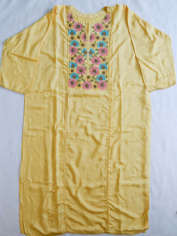 Banarasee Semi-Stitched Muslin Silk Handwork Salwar Kameez Set With Organza Cutwork Dupatta-Yellow