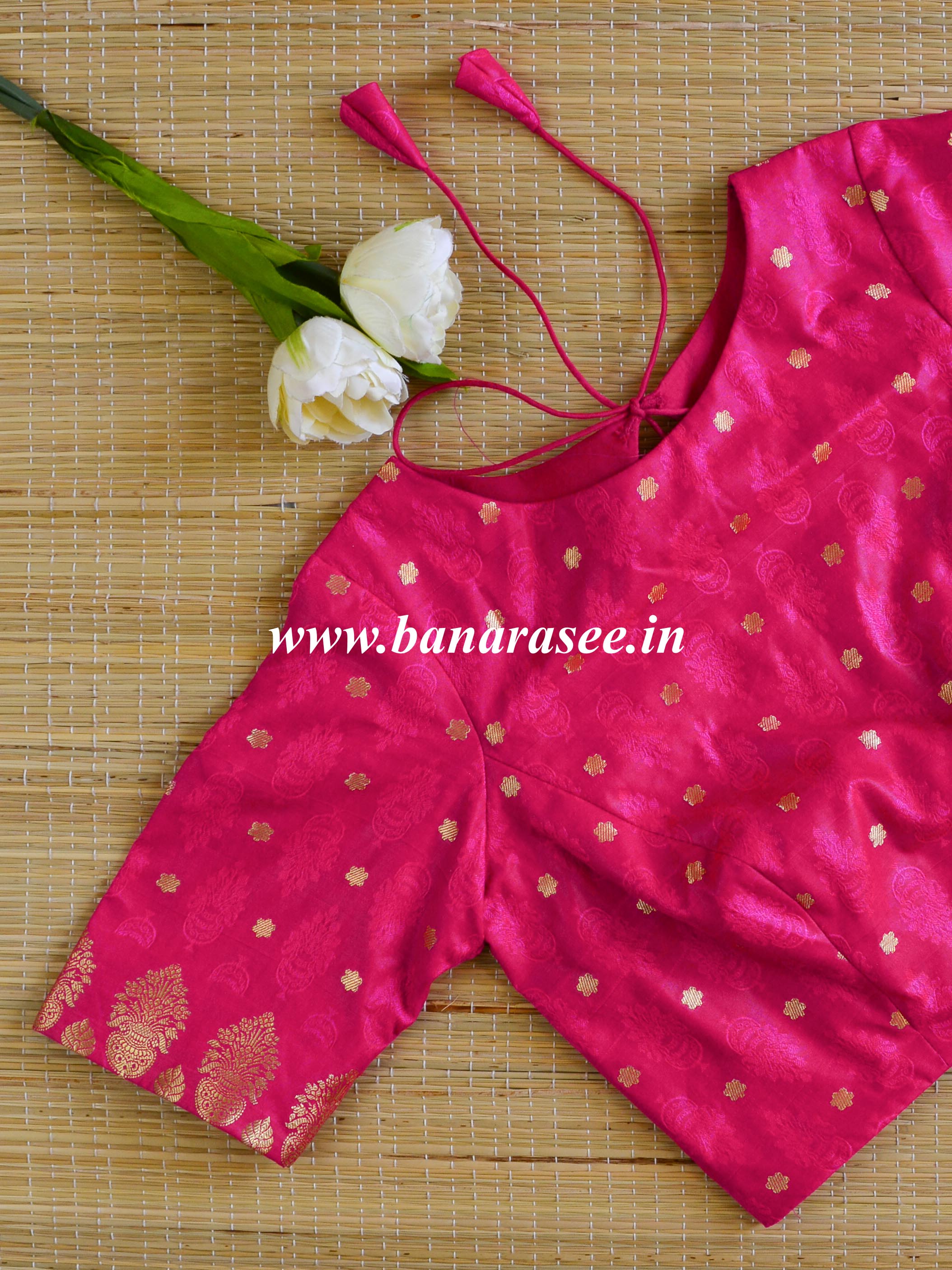 Banarasee Pure Silk Brocade Fabric Blouse-Hot Pink