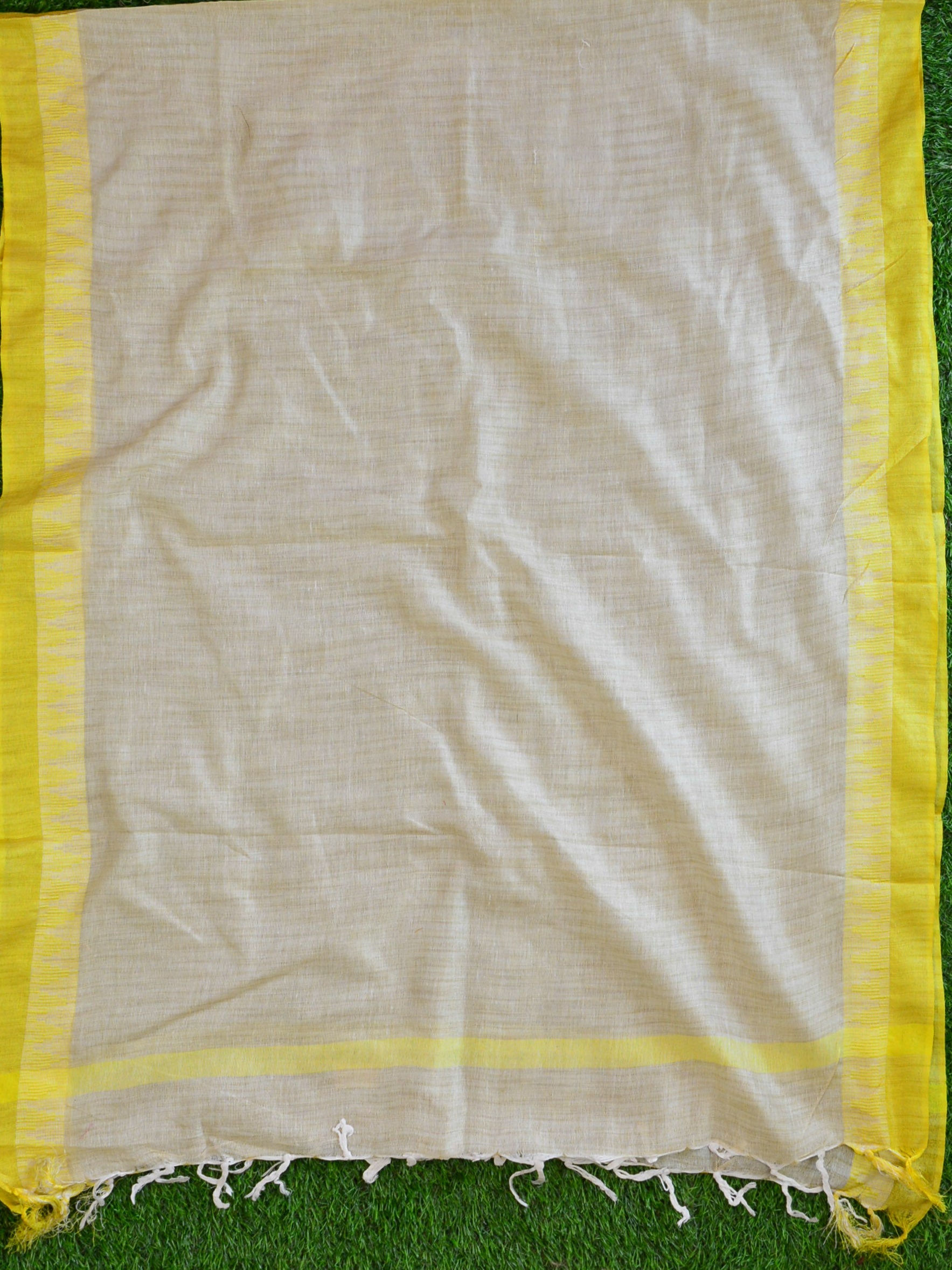 Handloom Khadi Cotton Salwar Kameez Dupatta Set-Yellow & Beige