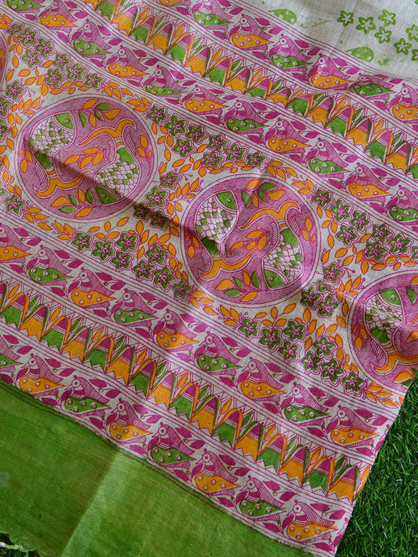 Handloom Block Printed Khadi Cotton Salwar Kameez Dupatta Set-Green & Beige