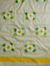 Kota Doria Cotton Mix Saree With Hand-Painted Floral Design-Yellow