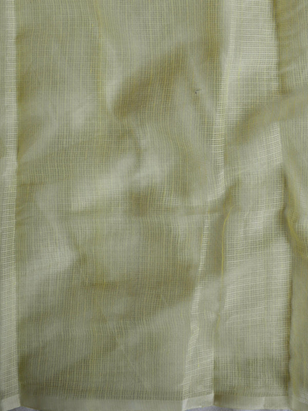 Kota Doria Cotton Mix Saree With Hand-Painted Floral Design-Yellow