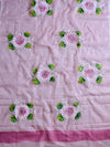 Kota Doria Cotton Mix Saree With Hand-Painted Floral Design-Pink