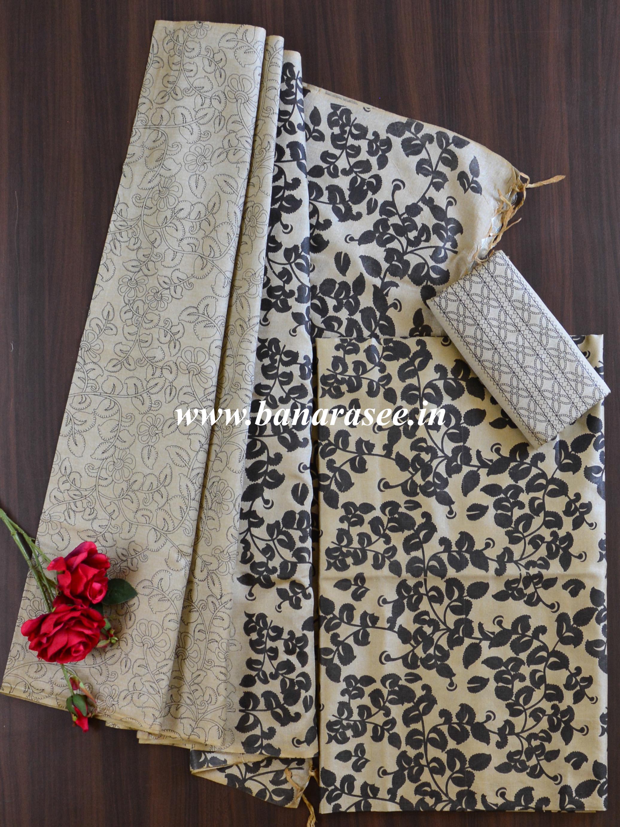 Handloom Block Printed Khadi Cotton Salwar Kameez Dupatta Set-Beige
