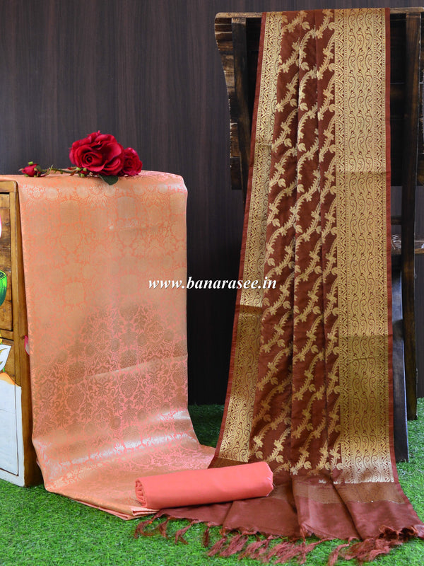 Banarasee Art Silk  Salwar Kameez Fabric With Contrast Dupatta-Orange & Brown