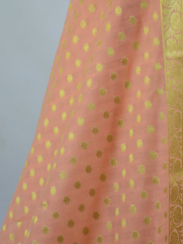 Banarasee Salwar Kameez Cotton Silk Gold Zari Buti Woven Fabric-Coral