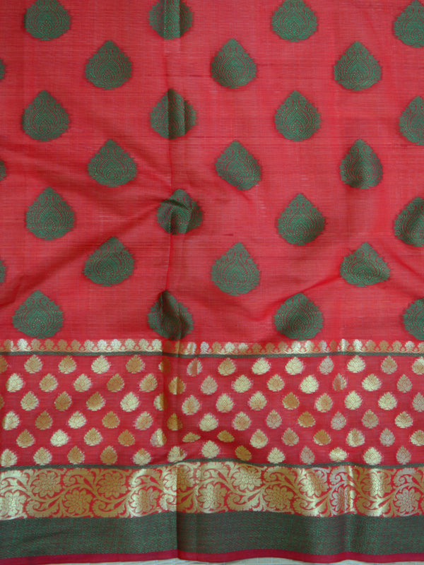 Banarasee Cotton Mix Saree With Zari & Resham Design-Red