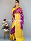 Banarasee Handwoven Semi-Chiffon Saree With Zari Buta & Contrast Border-Violet