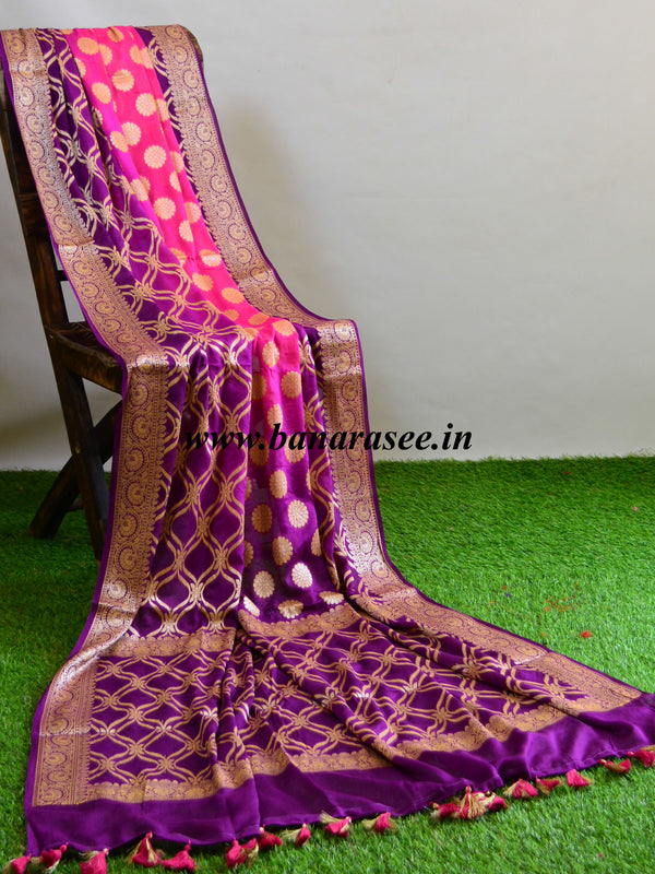 Banarasee Chiffon Zari Jaal Saree-Pink & Violet