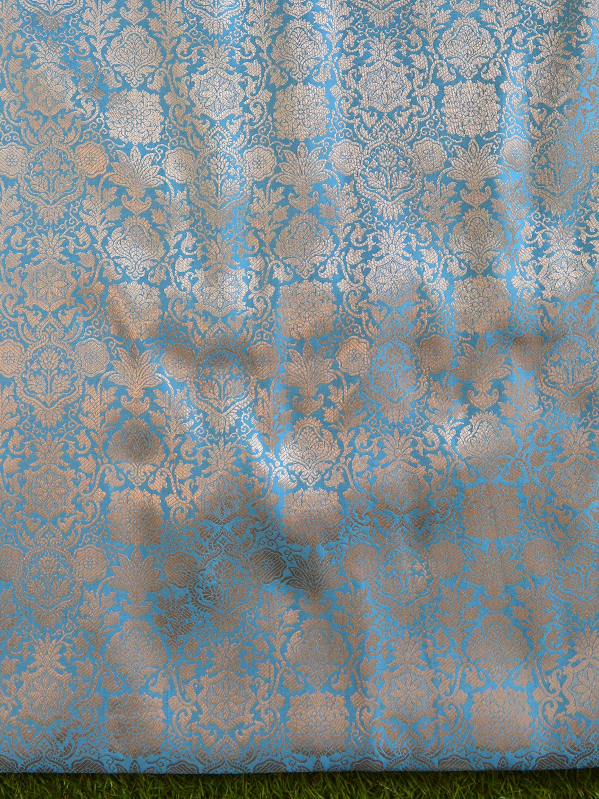 Banarasee Art Silk  Salwar Kameez Fabric With Contrast Dupatta-Sky Blue & Blue