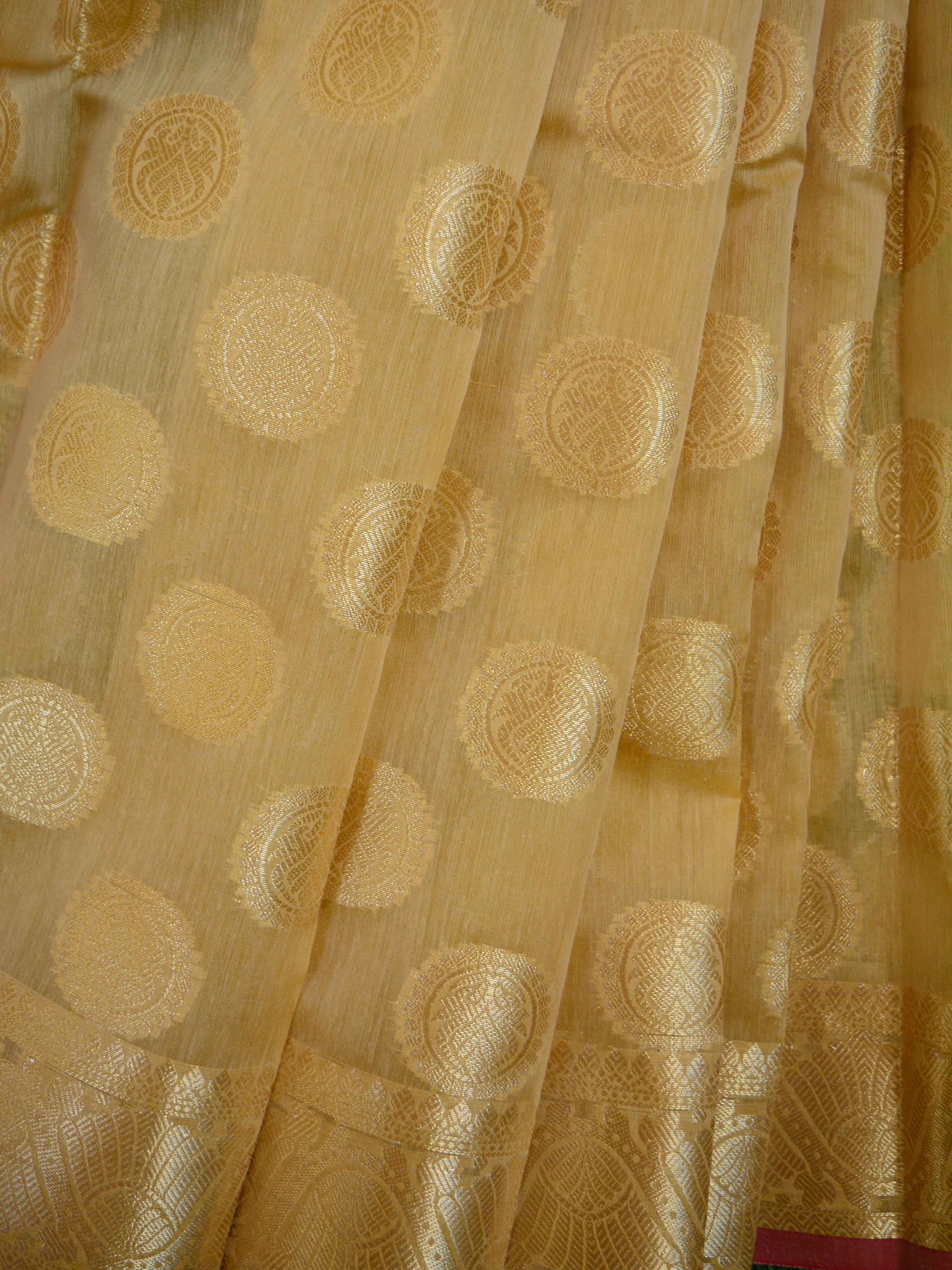 Banarasee Cotton Silk Mix Saree With Buta Design-Gold