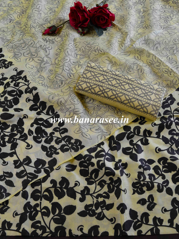 Handloom Block Printed Khadi Cotton Salwar Kameez Dupatta Set-Yellow