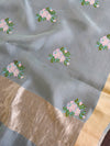 Banarasee Pure Organza Silk Saree With Embroidery-Green