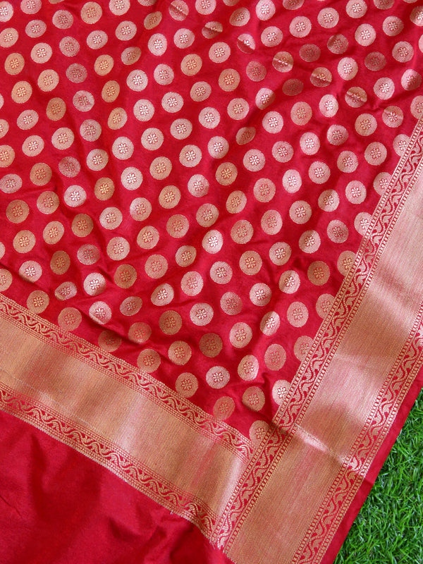 Banarasee Art Silk  Salwar Kameez Fabric With Contrast Dupatta-Green & Red
