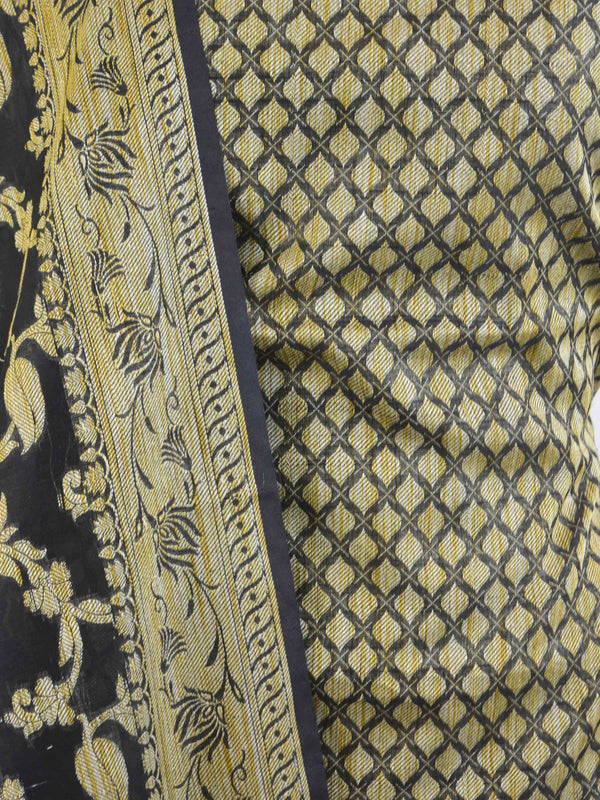 Banarasee Soft Cotton Ghichha Work Salwar Kameez Fabric With Blue Dupatta-Black