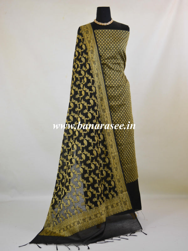 Banarasee Soft Cotton Ghichha Work Salwar Kameez Fabric With Blue Dupatta-Black