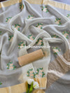 Banarasee Pure Organza Silk Saree With Embroidery-White