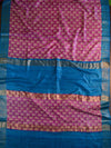 Bhagalpur Pure Handloom Tussar Silk Saree With Hand-Block Print Design-Pink & Blue
