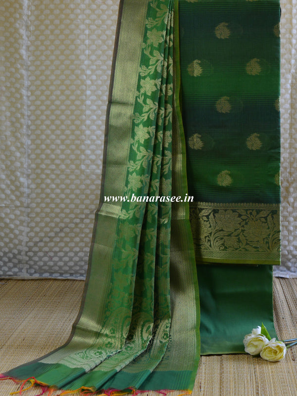 Banarasee Chanderi Cotton Salwar Kameez Zari Woven Buti Design Fabric-Green