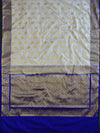 Banarasee Handwoven Semi Silk Saree With Zari Buta Design & Floral Border-White