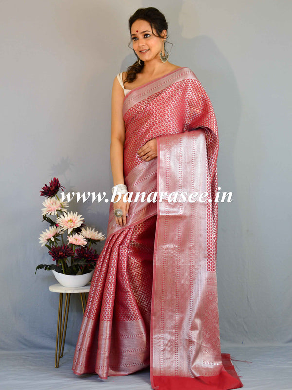 Kanjivaram Art Silk Saree With Silver Zari Jaal Design-Brown