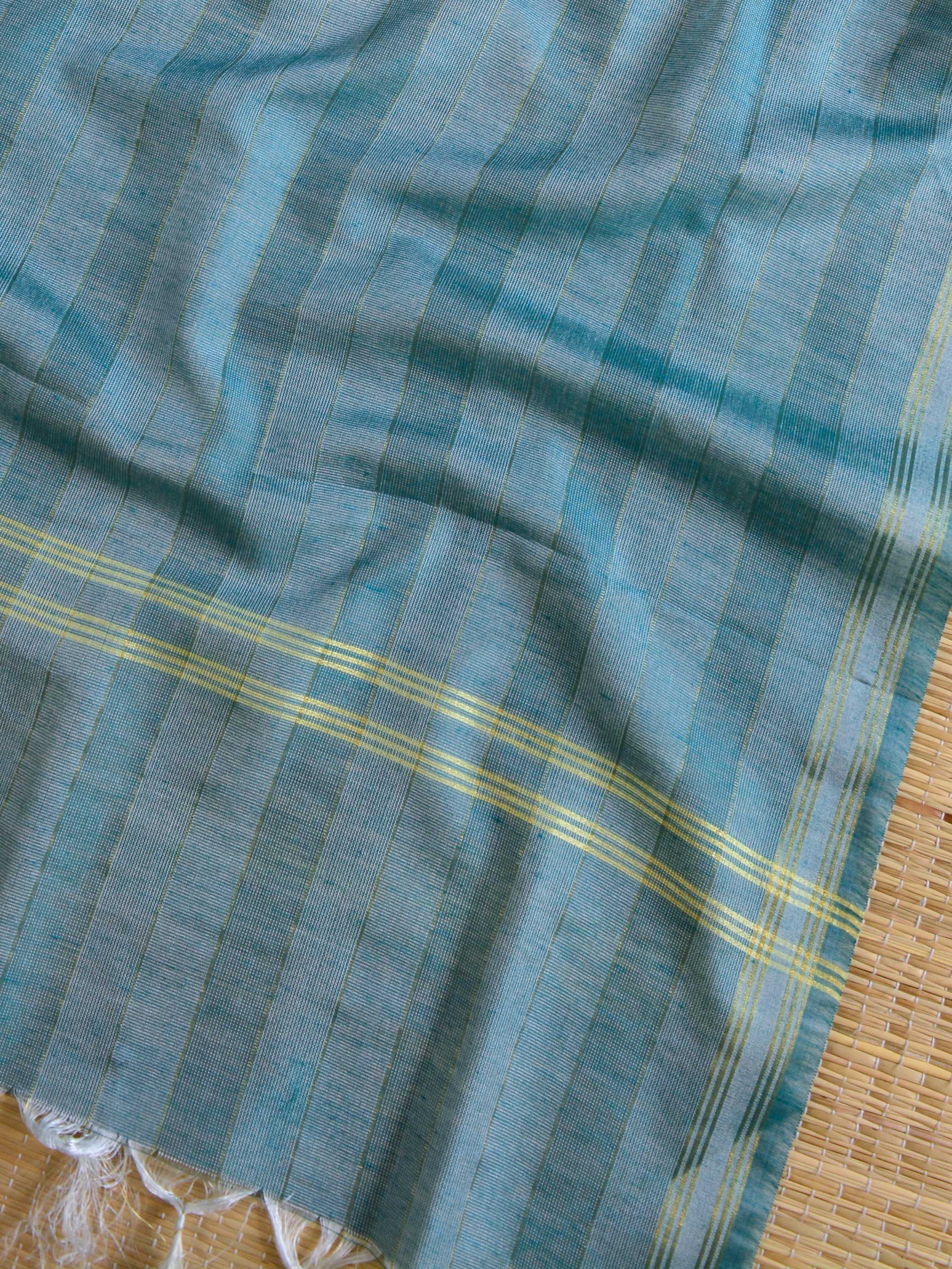 Banarasee Brocade Salwar Kameez Fabric With Cotton Silk Dupatta-Peach & Blue