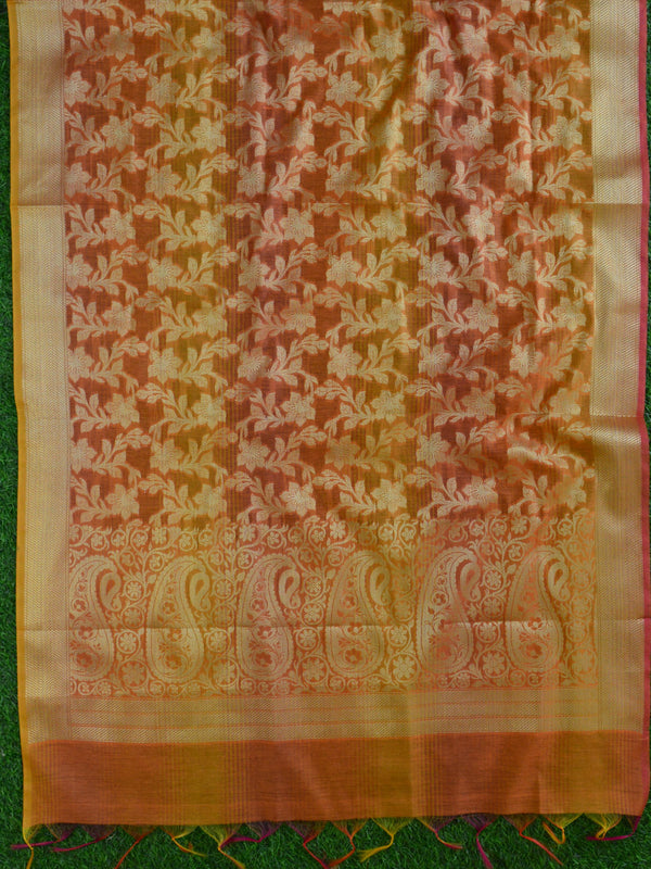 Banarasee Chanderi Cotton Salwar Kameez Zari Woven Buti Design Fabric-Orange