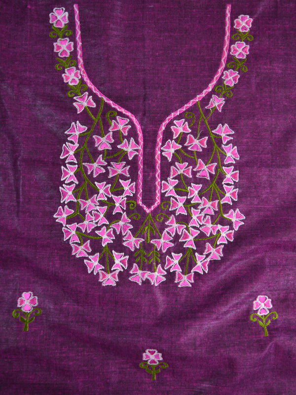 Handwoven Linen Kameez & Dupatta With Hand-Embroidered Work-Pink & Purple