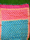 Banarasee Chiffon Zari Jaal Saree-Blue & Pink