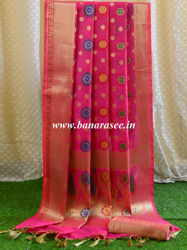Banarasee Art Silk Saree With Meena Buta Work-Hot Pink