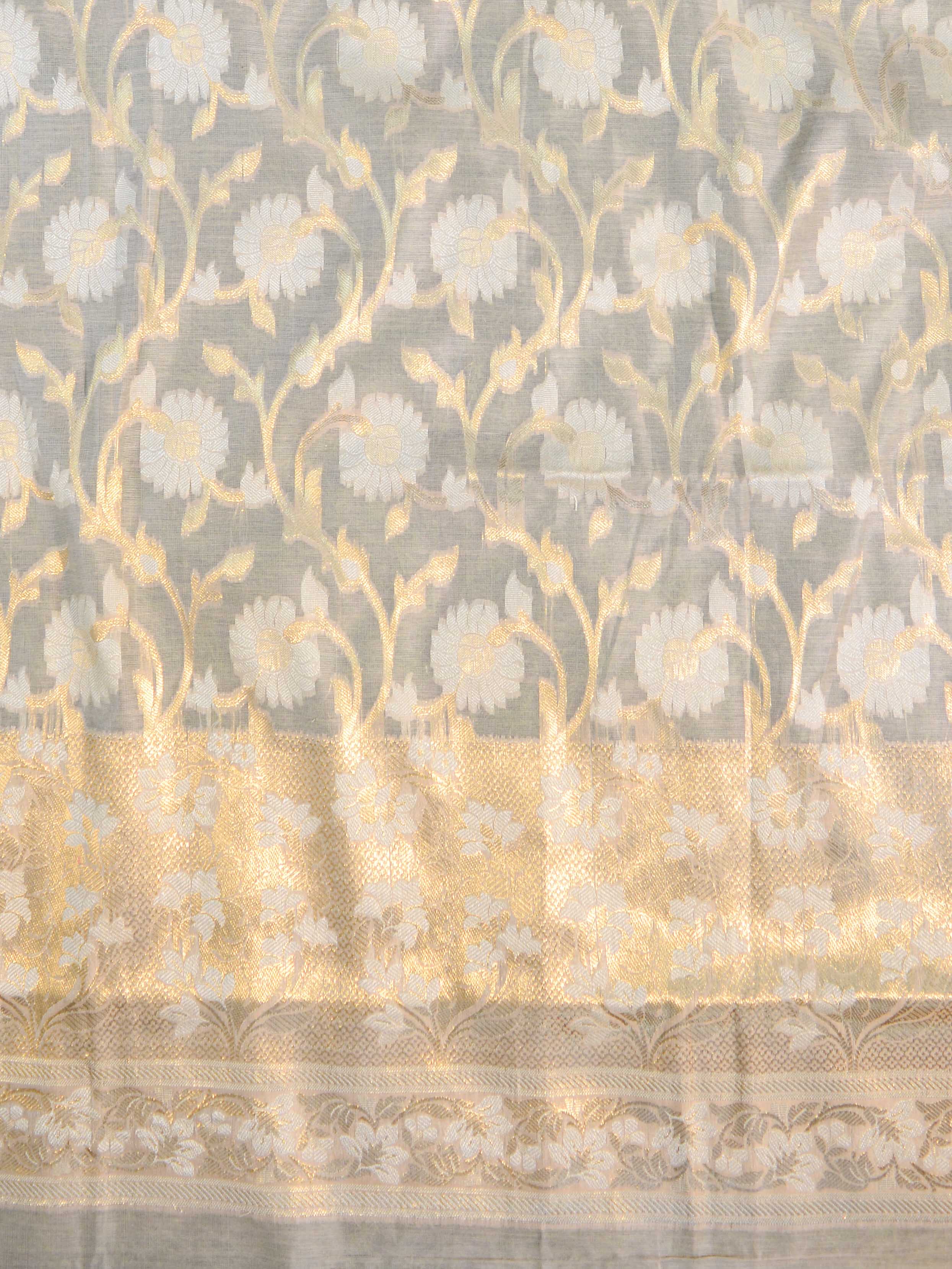 Banarasee Handwoven Salwar Kameez Cotton Silk Resham & Zari Jaal Woven Fabric-Beige