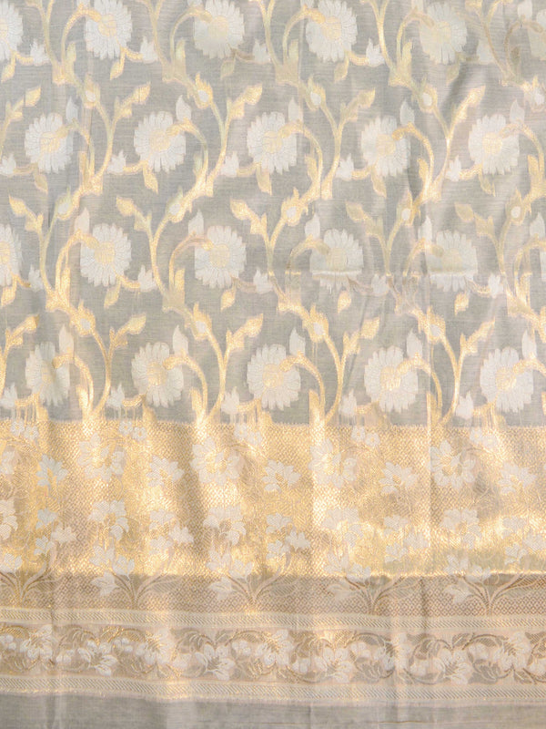 Banarasee Handwoven Salwar Kameez Cotton Silk Resham & Zari Jaal Woven Fabric-Beige