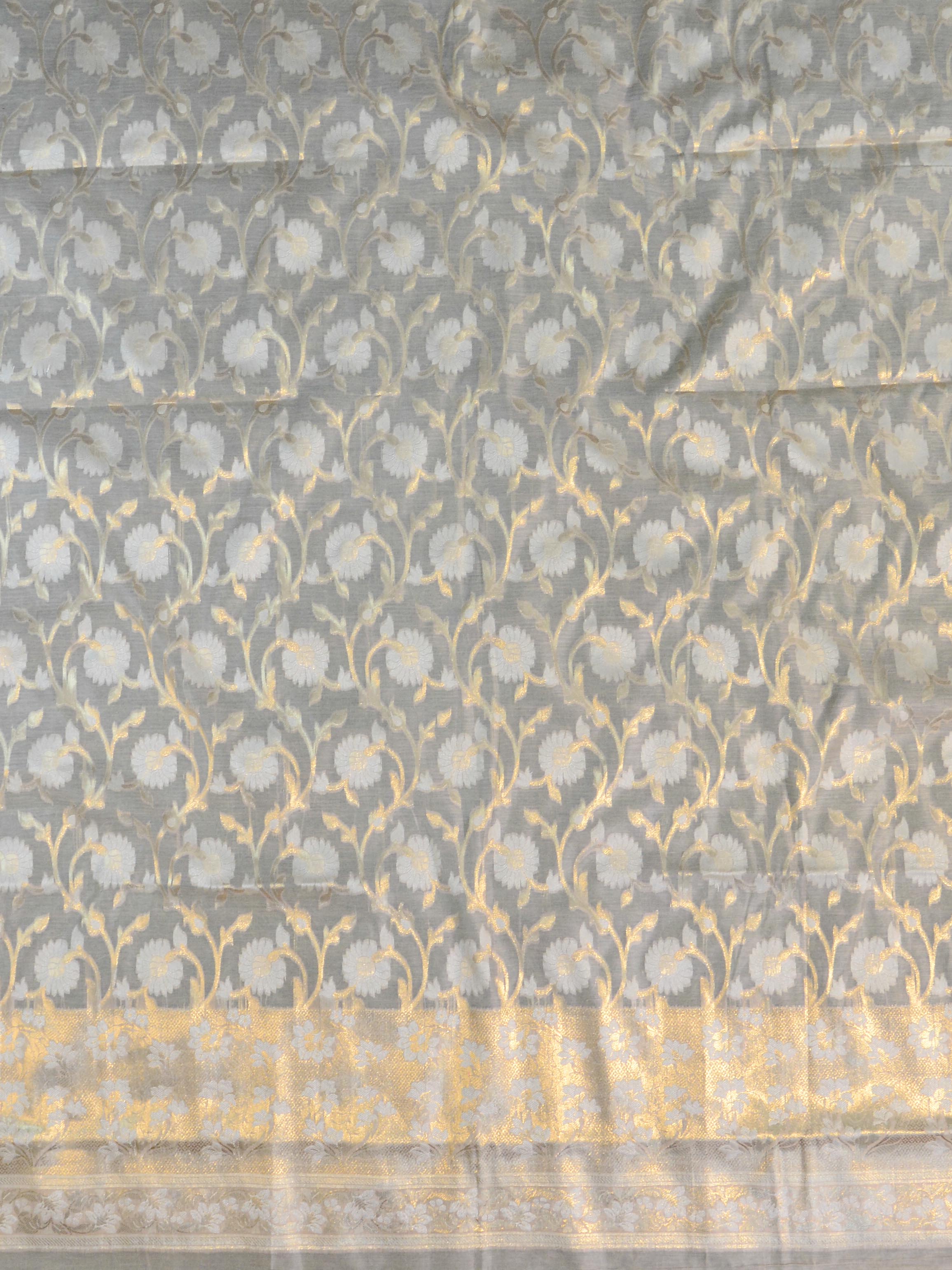 Banarasee Handwoven Salwar Kameez Cotton Silk Resham & Zari Jaal Woven Fabric-Beige