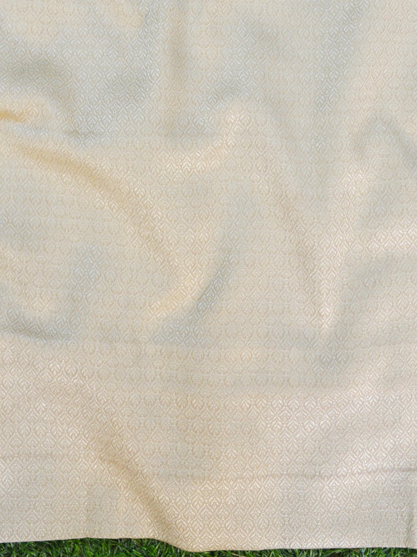 Banarasee Handwoven Salwar Kameez Cotton Silk Resham & Zari Jaal Woven Fabric-Beige