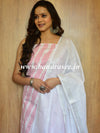 Bhagalpuri Pure Ikkat Kameez With White Linen Dupatta- White