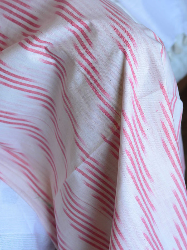 Bhagalpuri Pure Ikkat Kameez With White Linen Dupatta- White