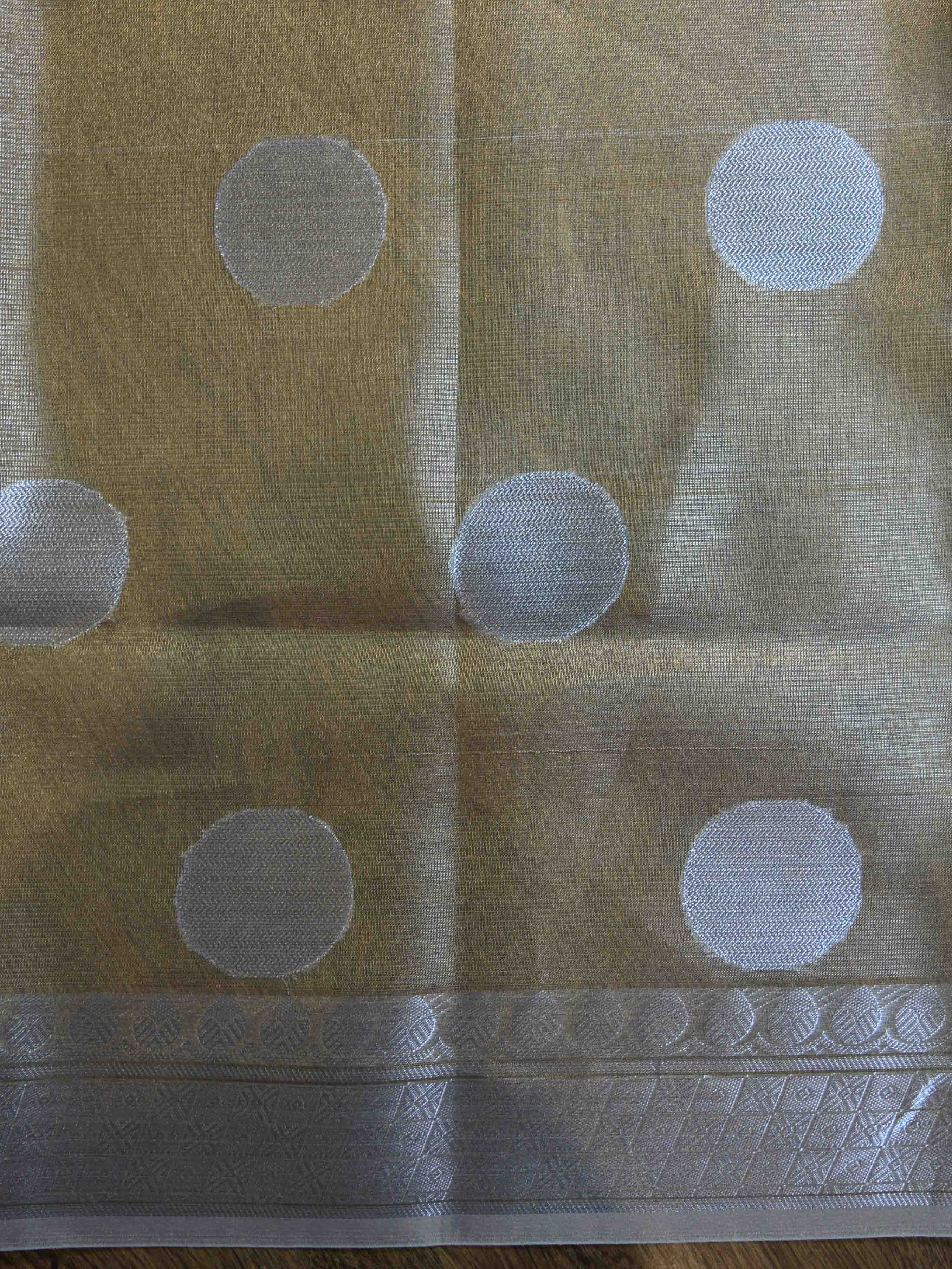 Banarasee Handwoven Broad Border Polka Dot Tissue Saree-Silver