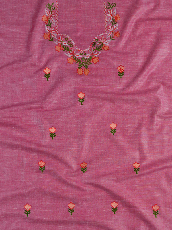 Handwoven Linen Kameez & Dupatta With Hand-Embroidered Work-Pink & Orange