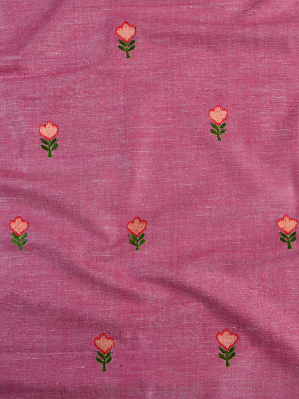 Handwoven Linen Kameez & Dupatta With Hand-Embroidered Work-Pink & Orange