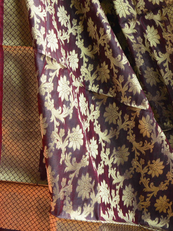 Banarasee Chanderi Cotton Zari Buta Design Salwar Kameez & Dupatta Set-Brown