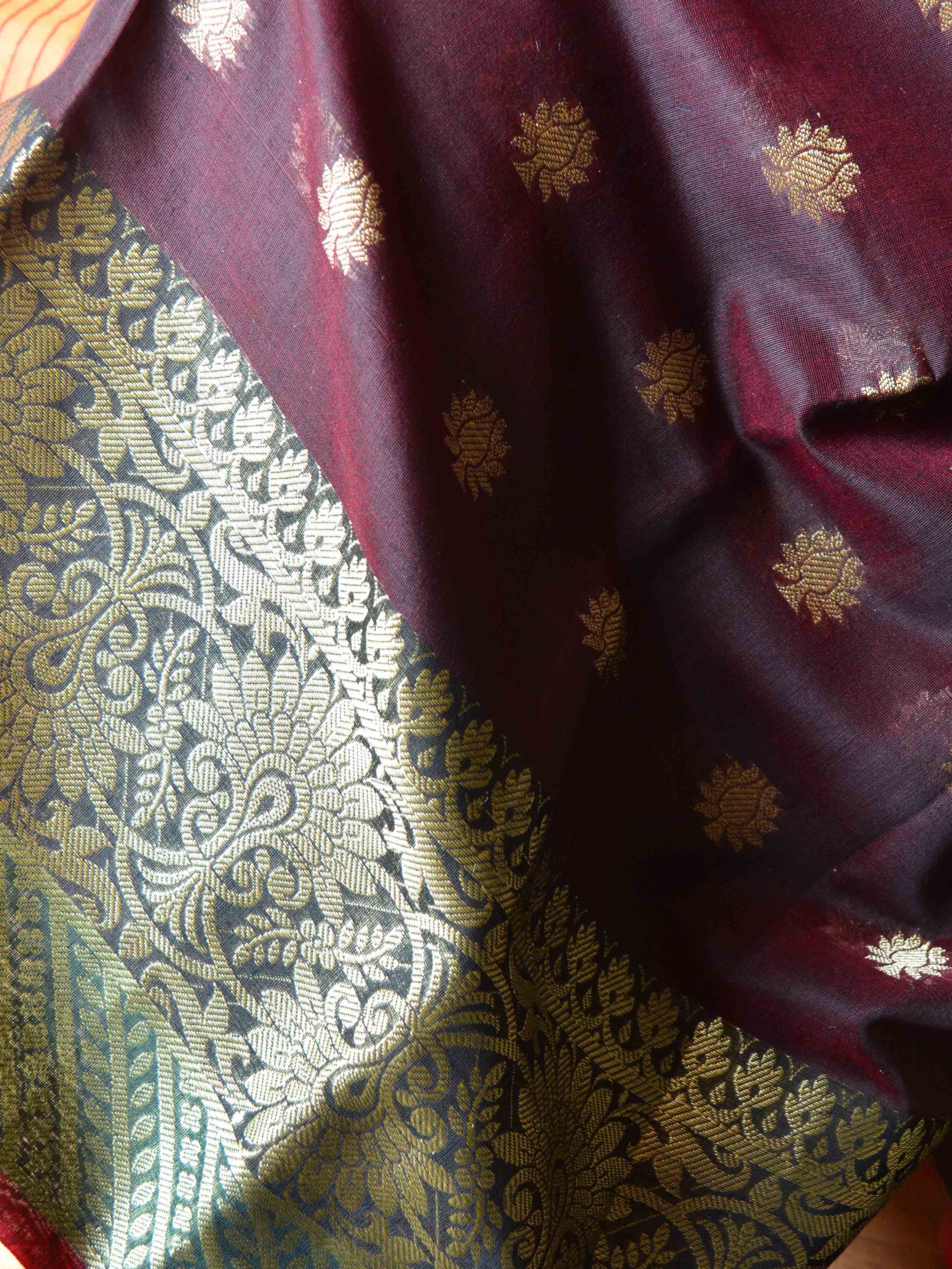 Banarasee Chanderi Cotton Zari Buta Design Salwar Kameez & Dupatta Set-Brown