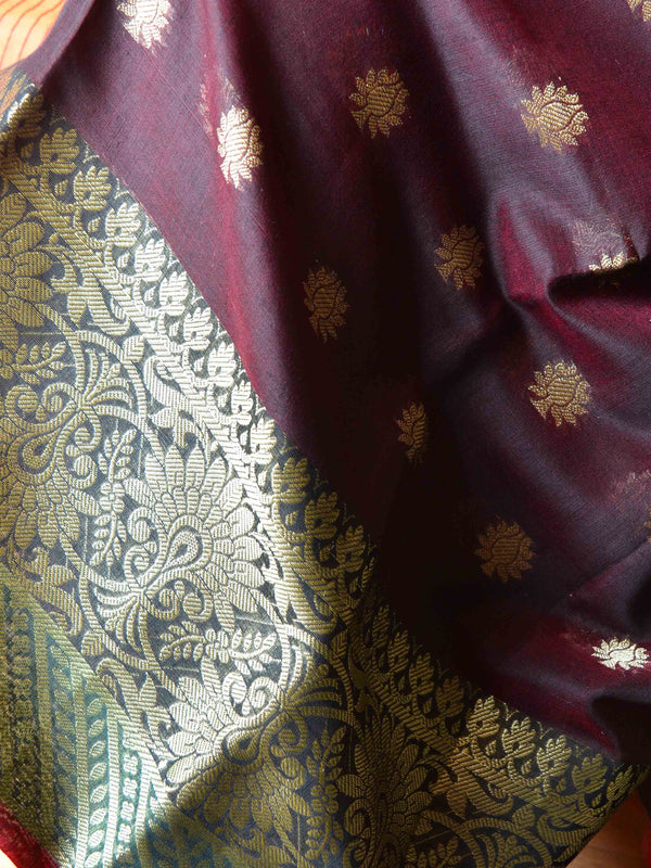 Banarasee Chanderi Cotton Zari Buta Design Salwar Kameez & Dupatta Set-Brown