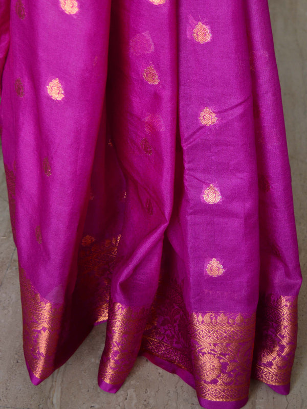 Banarasee Handwoven Semi-Chiffon Saree With Copper Zari Work-Magenta